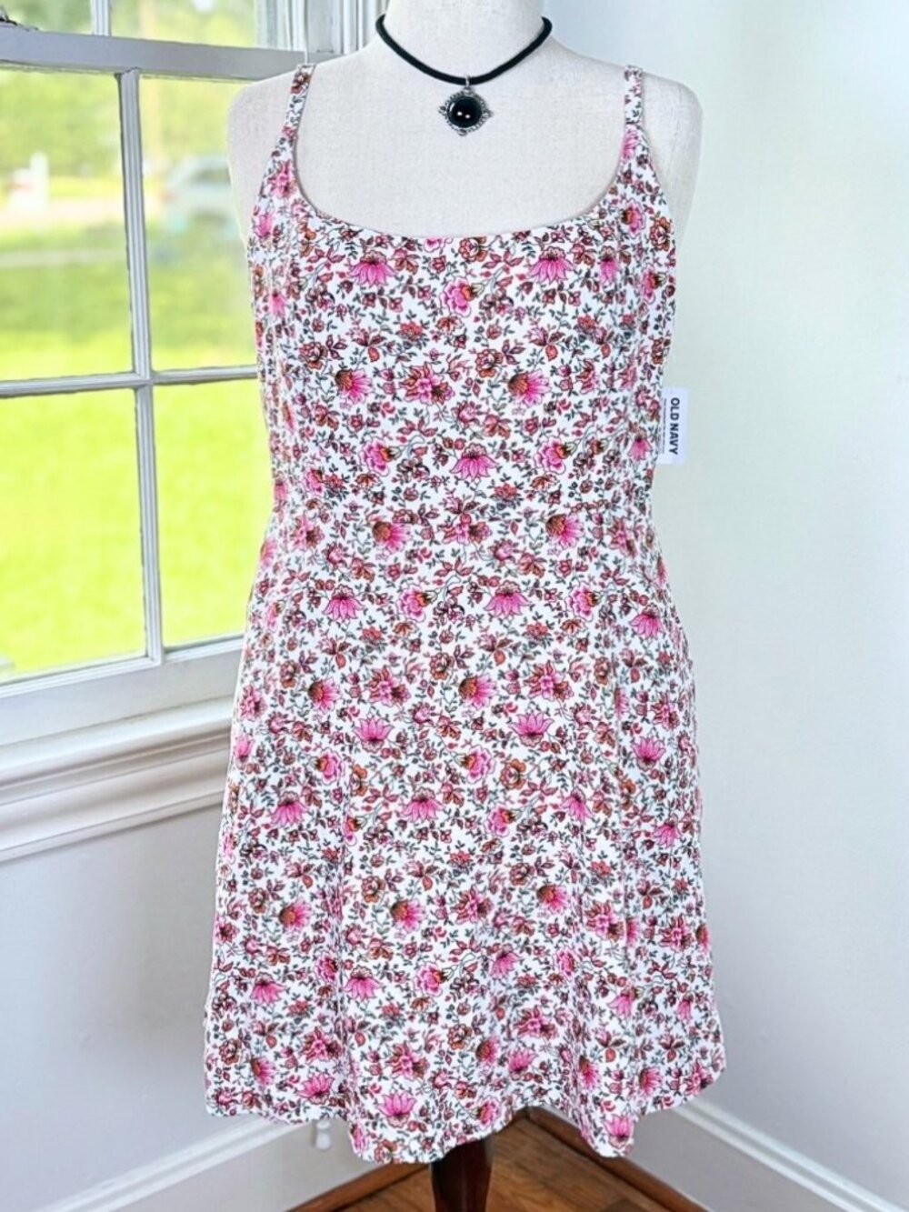 NWT Linen Blend Floral Smocked Peasant Dress Large Old Navy Cottagecore Pockets
